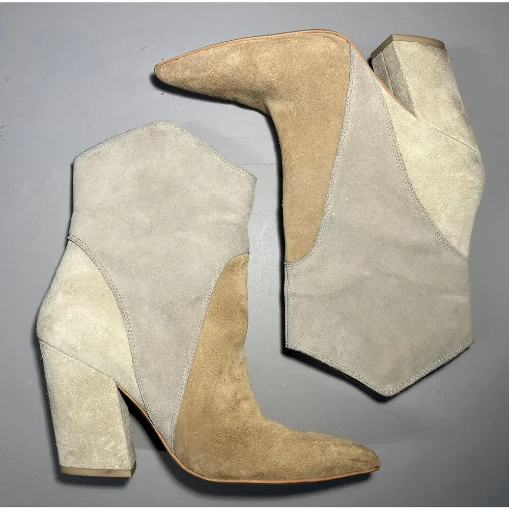 Dolce Vita Nestly Boots Womens Size 8 Beige‎ Suede Color Block Ankle Block Heel